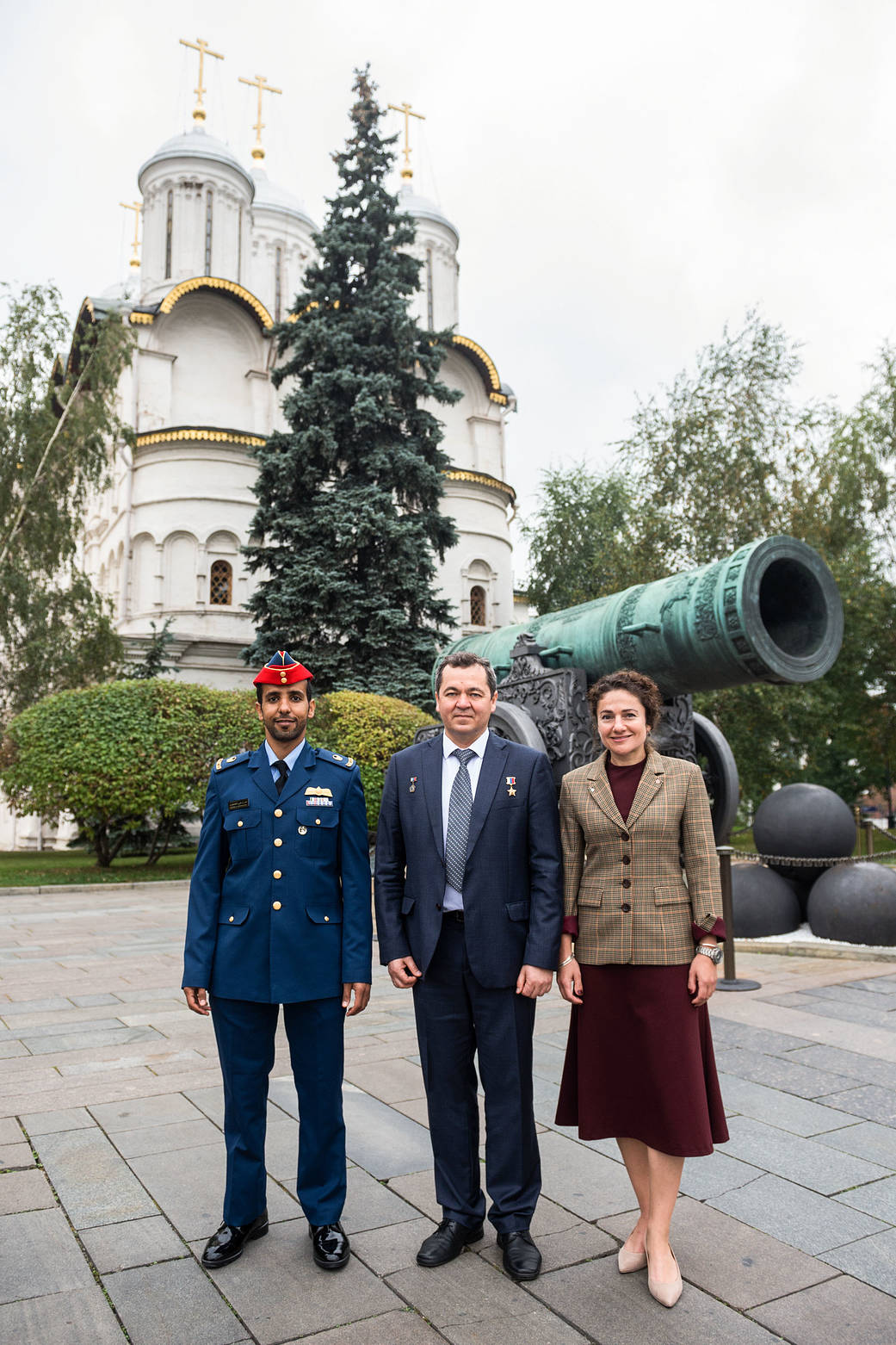 Spaceflight participant Hazzaa Ali Almansoori and Expedition 61 crewmembers Oleg Skripochka and Jessica Meir