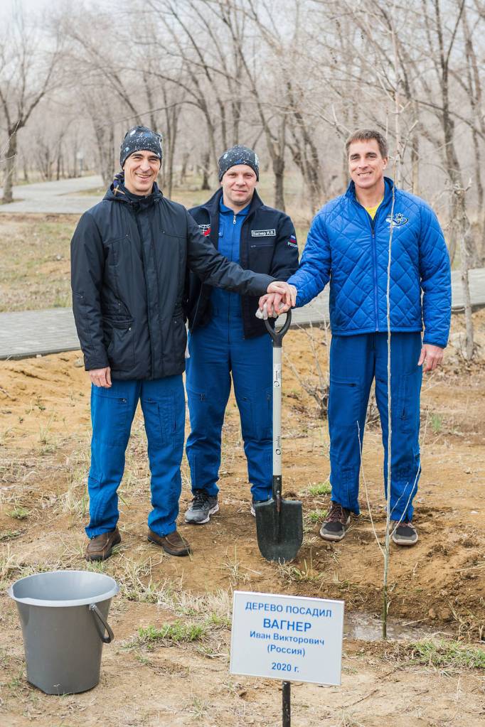 Expedition 63 crewmembers pose for a crew portrait