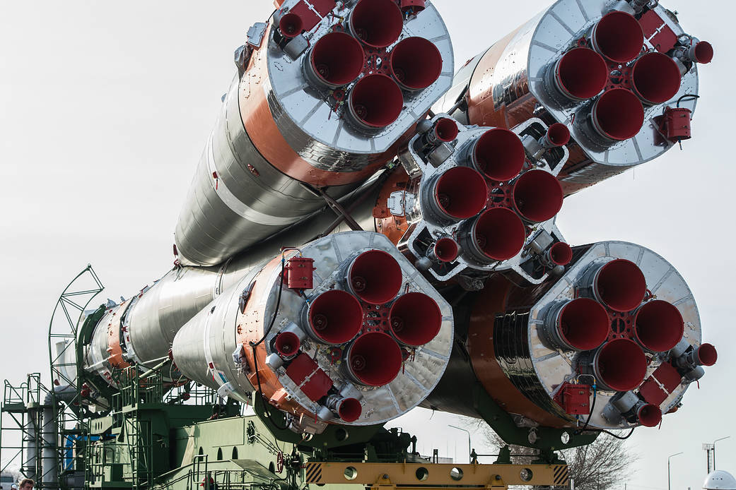 The Soyuz MS-16 spacecraft is transported to the launch pad