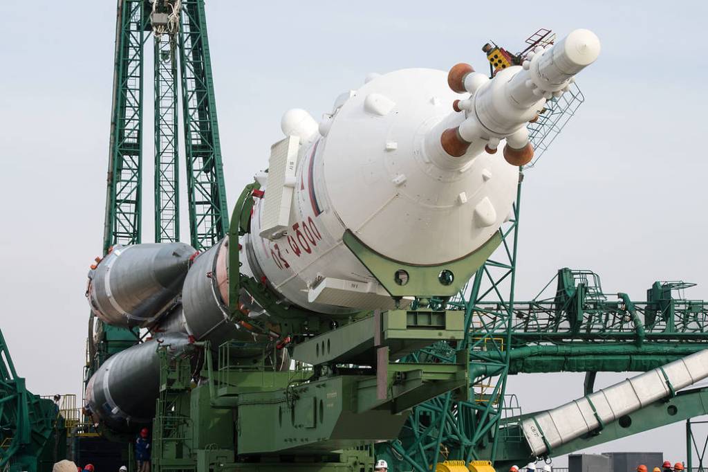 The Soyuz MS-16 spacecraft is transported to the launch pad