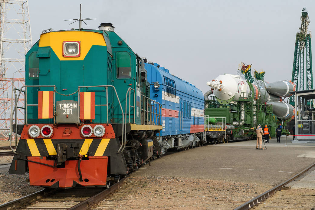 The Soyuz MS-16 spacecraft is transported to the launch pad