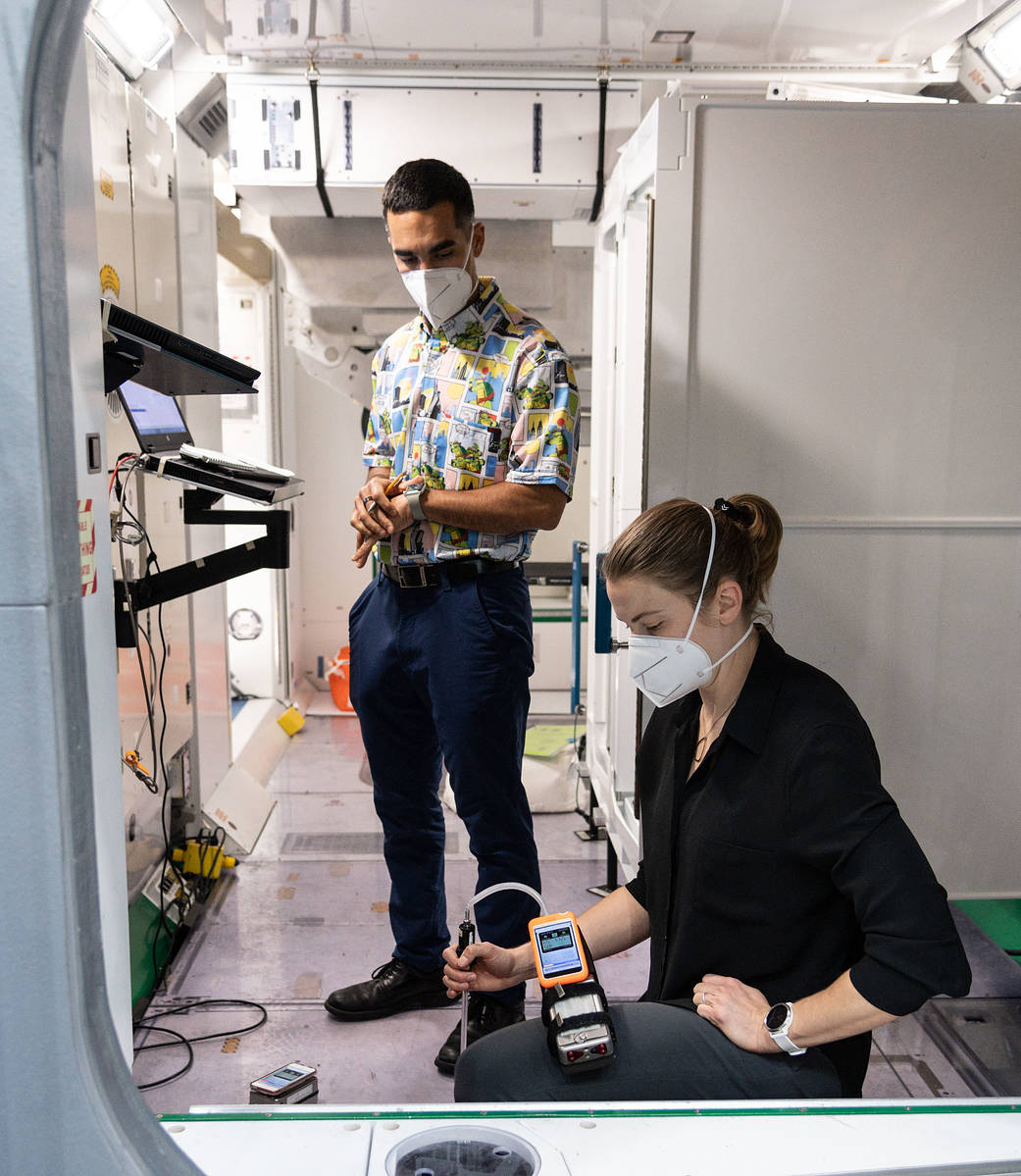 Astronauts Raja Chari and Kayla Barron during a training session