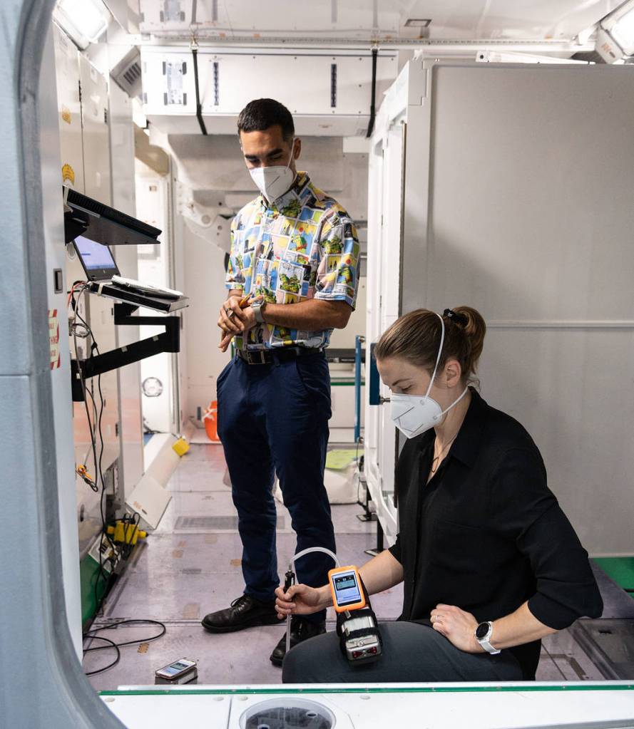 Astronauts Raja Chari and Kayla Barron during a training session