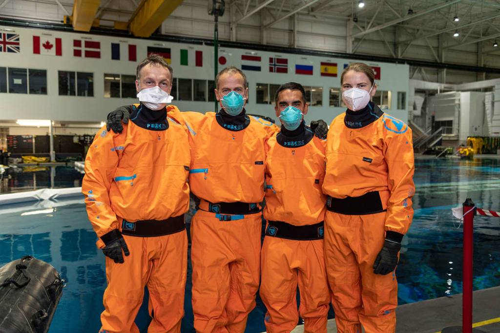 SpaceX Crew-3 astronauts pose for a portrait during water survival training