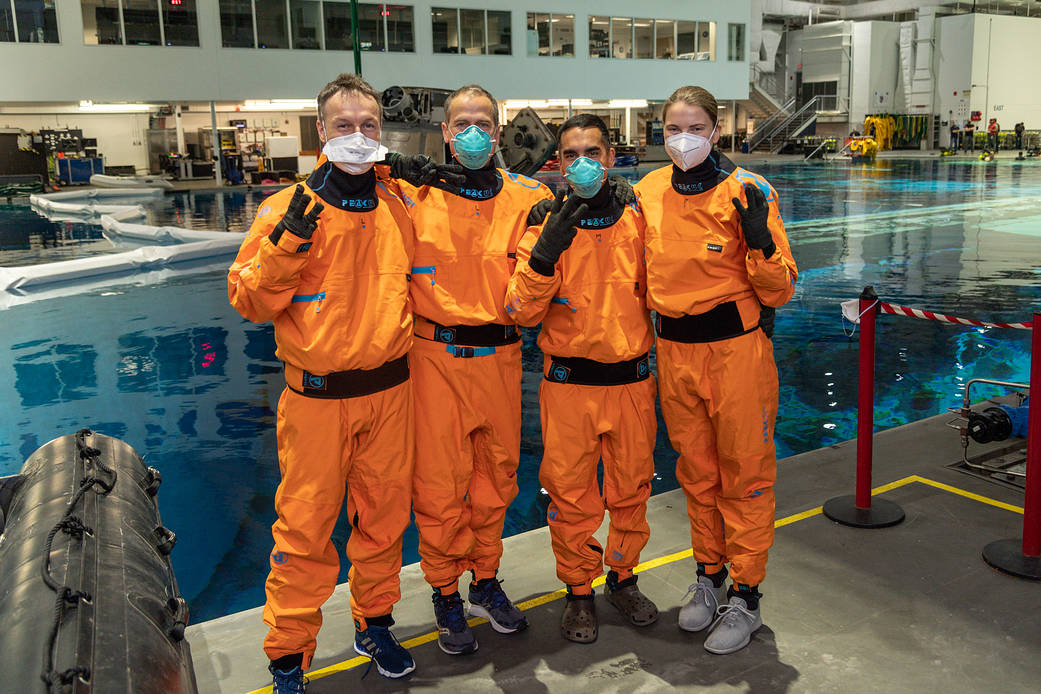 SpaceX Crew-3 astronauts pose for a portrait during water survival training