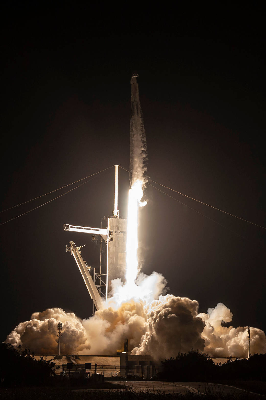 The SpaceX Falcon 9 rocket launches with the Dragon Freedom crew ship