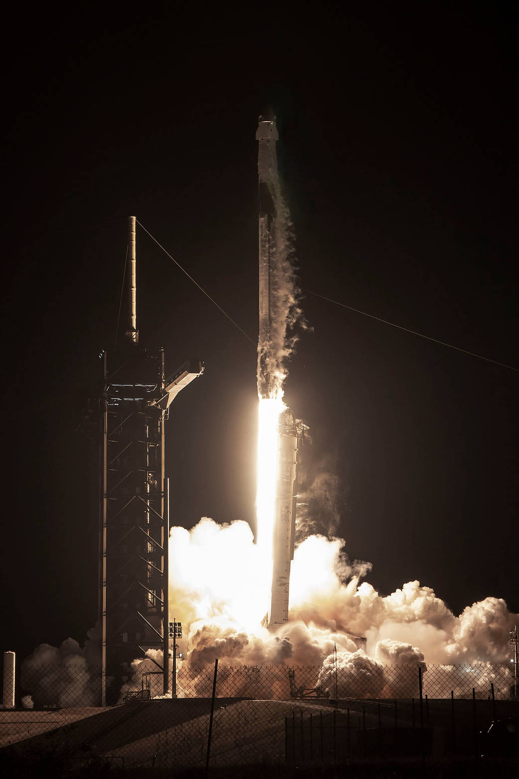 The SpaceX Falcon 9 rocket launches with the Dragon Freedom crew ship