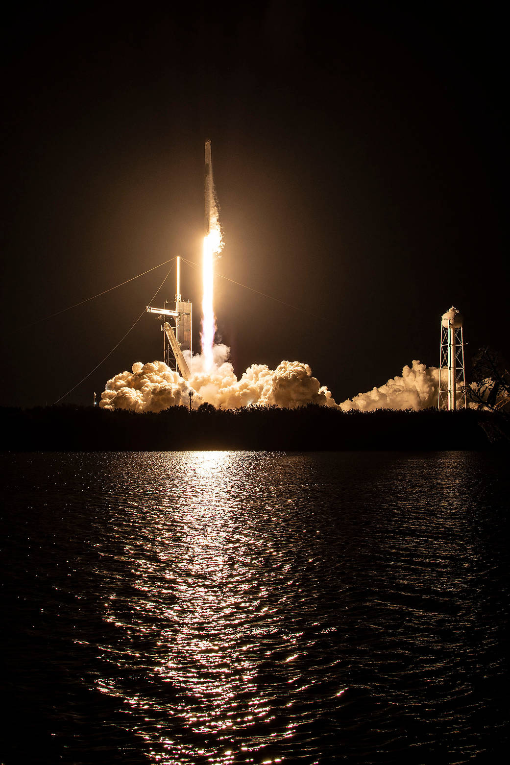 The SpaceX Falcon 9 rocket launches with the Dragon Freedom crew ship