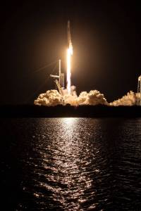 The SpaceX Falcon 9 rocket launches with the Dragon Freedom crew ship