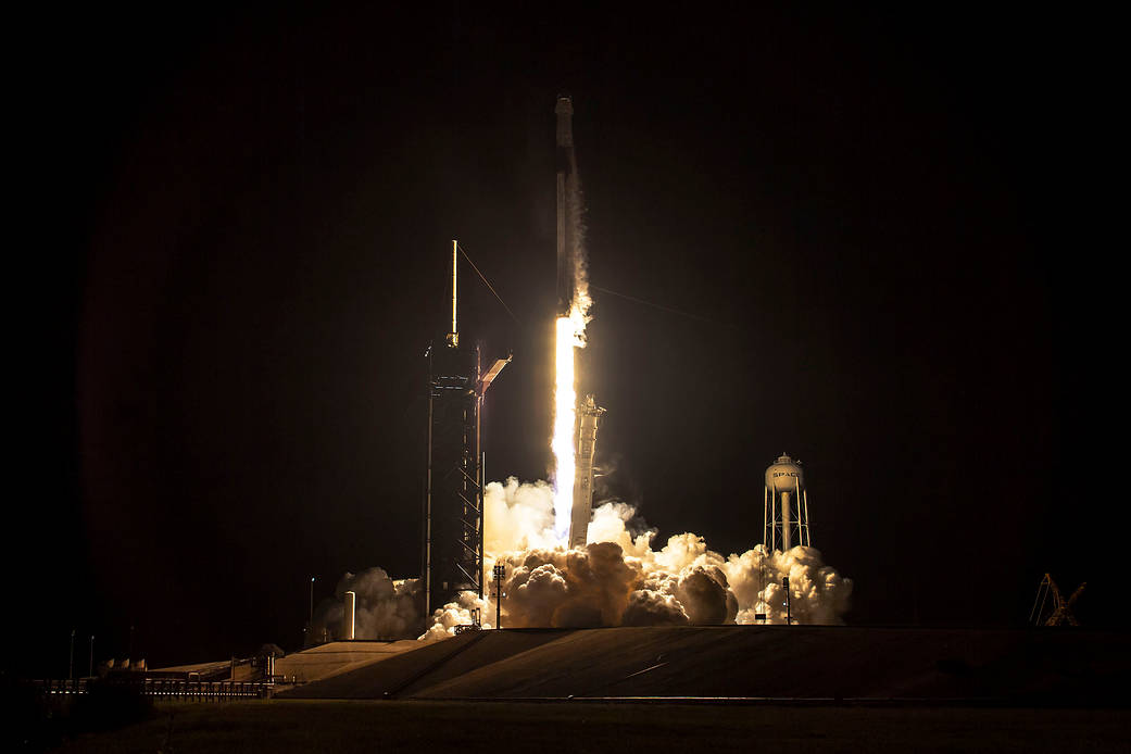 The SpaceX Falcon 9 rocket launches with the Dragon Freedom crew ship