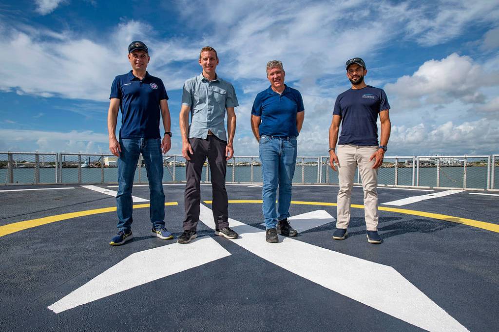 The four SpaceX Crew-6 crew members pose for a photo