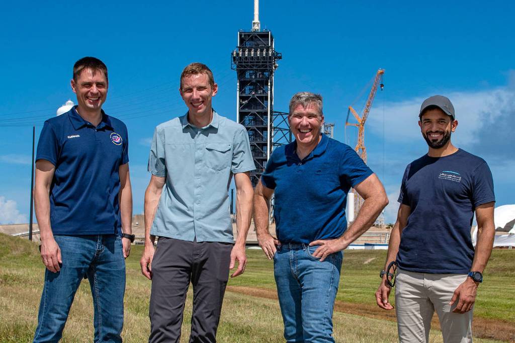 The four SpaceX Crew-6 crew members pose for a photo