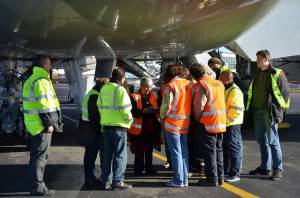 Maori elder Aroha Reriti-Crofts (center) reading a traditional blessing ceremony for SOFIA and all who fly on her.