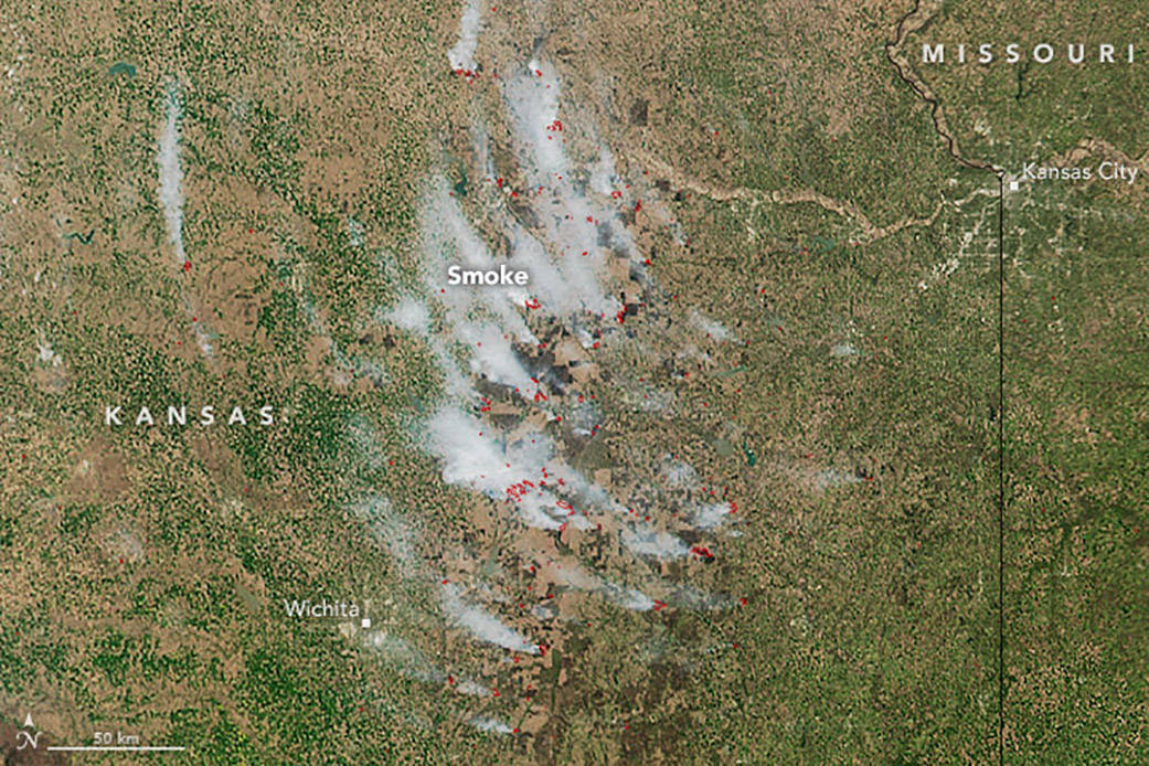 Suomi NPP image of fires in Kansas