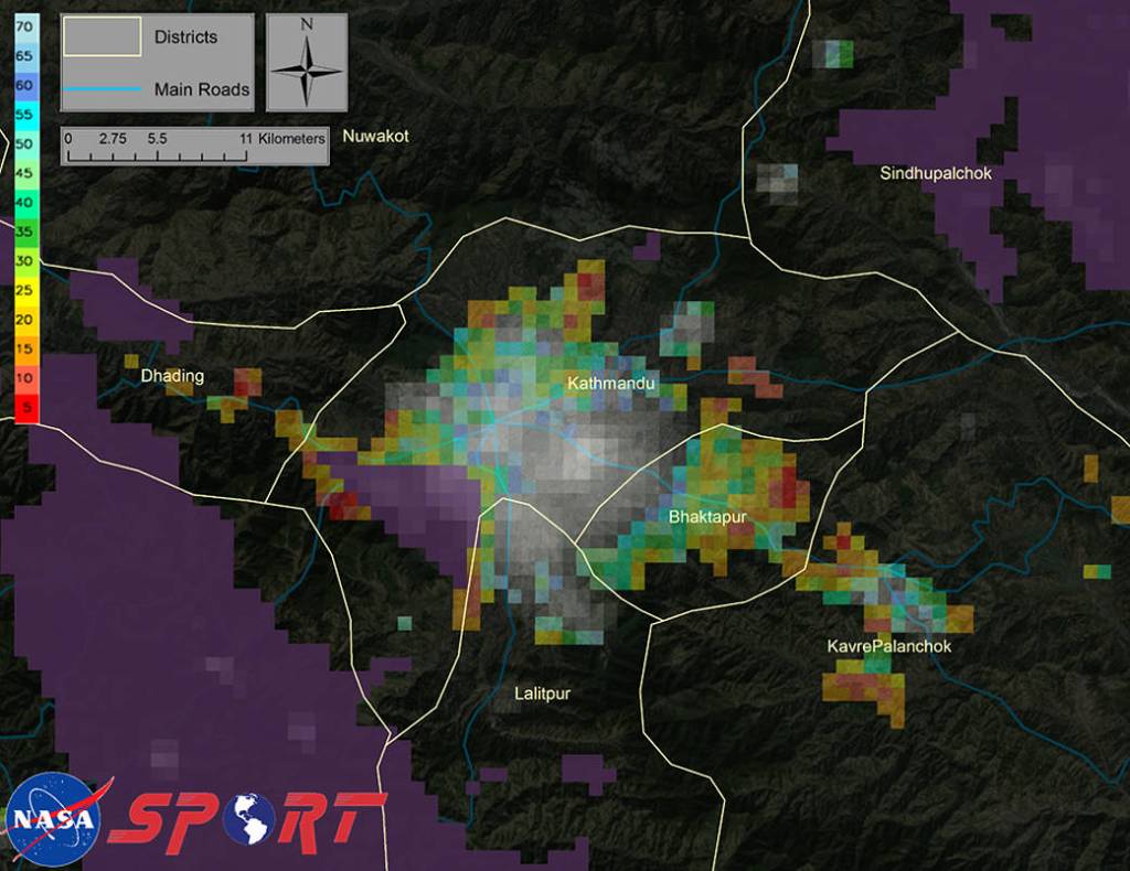 SPoRT Satellite Image as Detected by the Visible Infrared Imaging Radiometer Suite Sensor of the Post Kathmandu Earthquake.