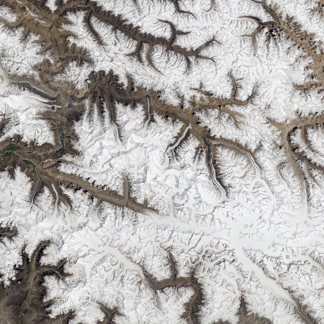 Satellite image of glaciers and rivers