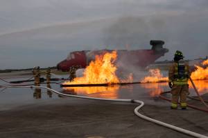 Special Rescue Operations firefighters with NASA Fire Rescue Services in the Protective Services Office at NASA’s Kennedy Space Center in Florida participate in a training exercise at the Shuttle Landing Facility.
