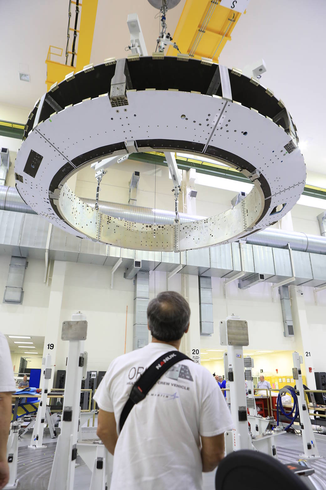 The Orion crew module adapter (CMA) was lifted for the first and only time, Nov. 11, during its processing flow inside the Neil Armstrong Operations and Checkout (O&C) Building high bay at the agency's Kennedy Space Center in Florida.