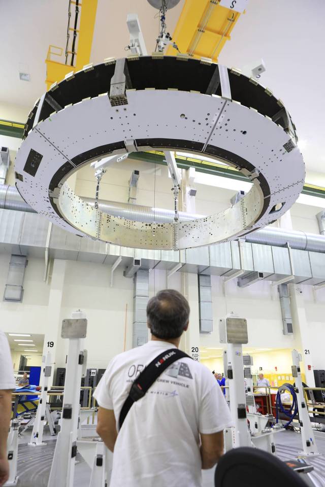 The Orion crew module adapter (CMA) was lifted for the first and only time, Nov. 11, during its processing flow inside the Neil Armstrong Operations and Checkout (O&C) Building high bay at the agency's Kennedy Space Center in Florida. 
