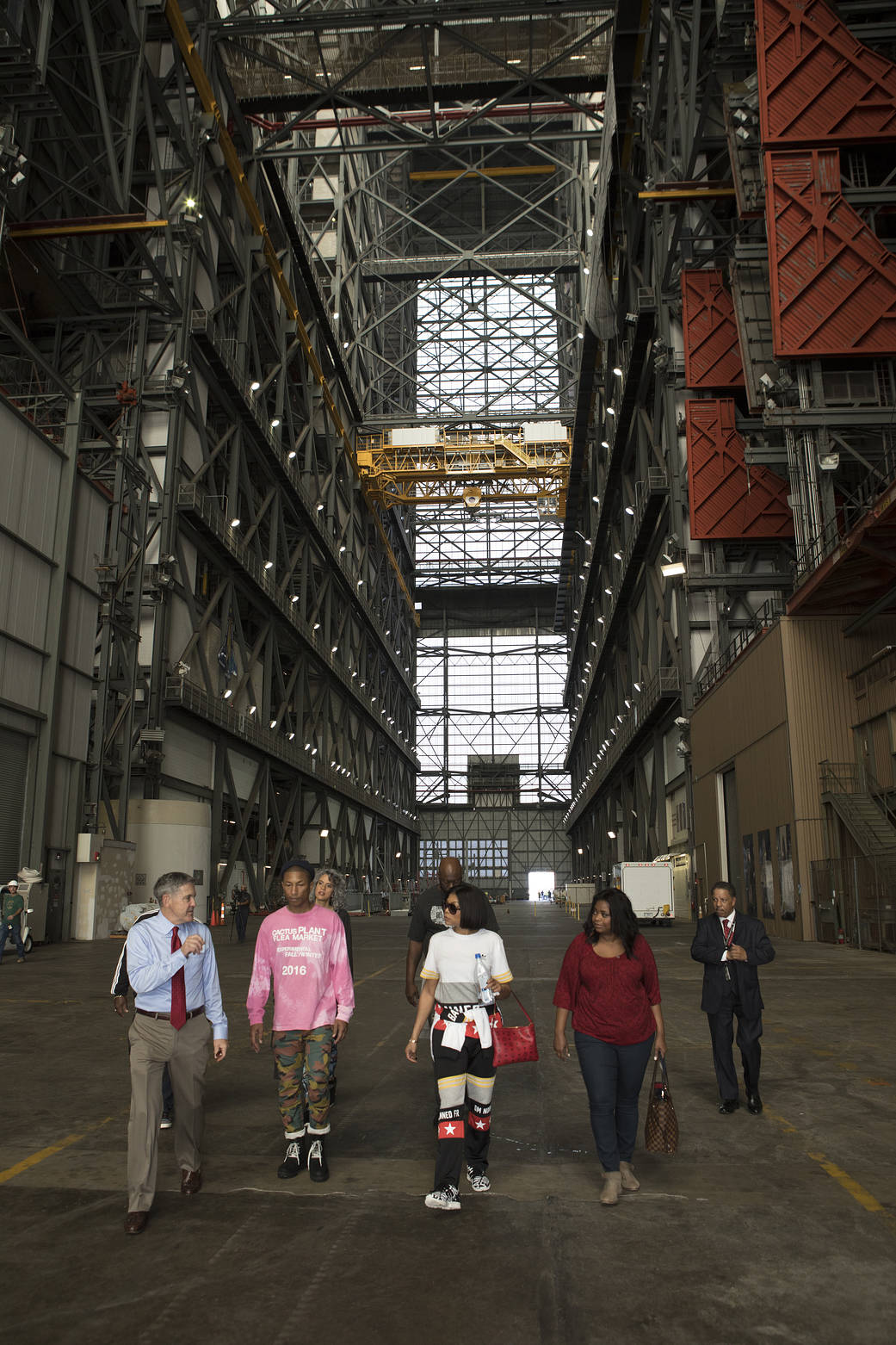Kennedy Space Center Director Bob Cabana provides a tour for cast and crew members of the upcoming motion picture "Hidden Figures."