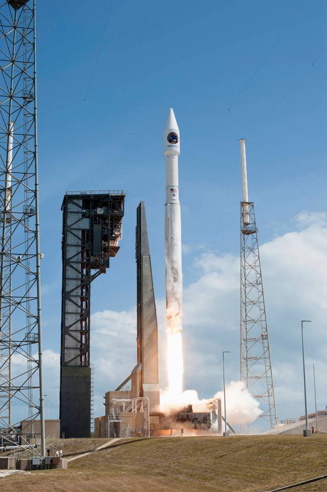 The Orbital ATK Cygnus pressurized cargo module is carried atop the United Launch Alliance Atlas V rocket from Space Launch Complex 41 at Cape Canaveral Air Force Station in Florida. 