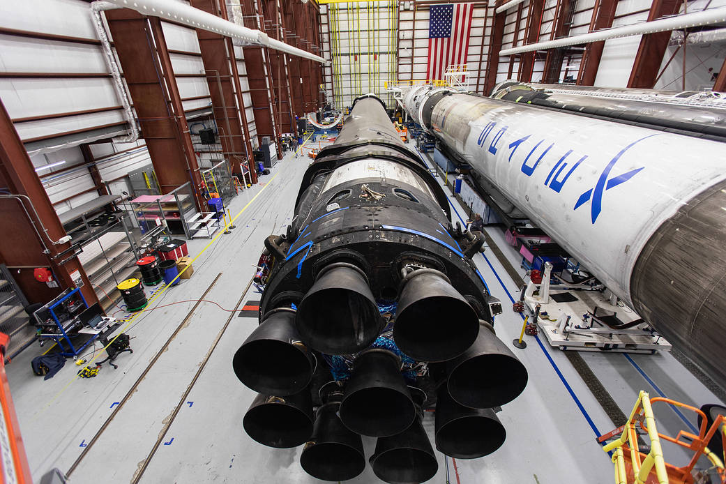 The SpaceX Falcon 9 rocket that will be used for the company’s In-Flight Abort Test arrives at SpaceX’s hangar at Launch Complex 39 at NASA’s Kennedy Space Center in Florida.