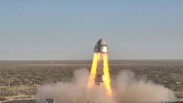 Boeing’s CST-100 Starliner’s four launch abort engines and several orbital maneuvering and attitude control thrusters ignite in the company’s Pad Abort Test.