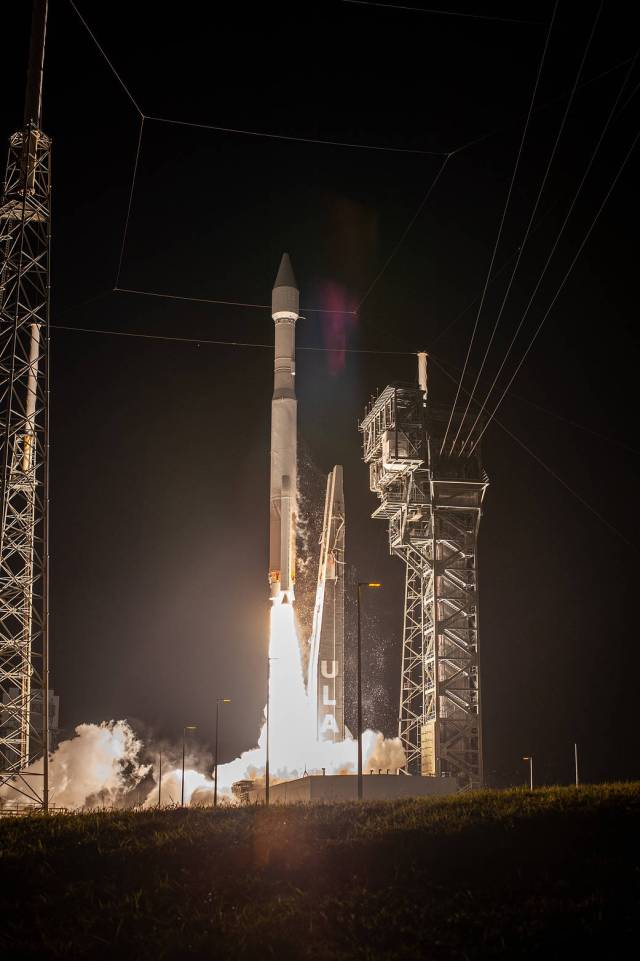 The United Launch Alliance Atlas V rocket, carrying the Solar Orbiter, lifts off Space Launch Complex 41 at Cape Canaveral Air Force Station in Florida at 11:03 p.m. EST, on Feb. 9, 2020.