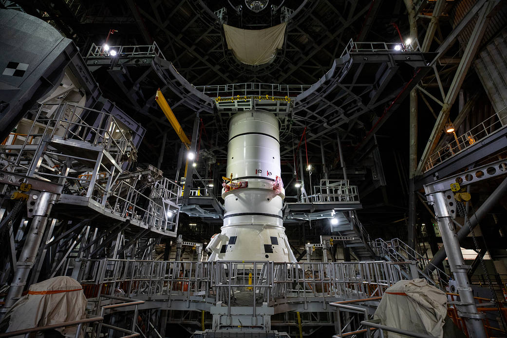 1st of 10 the twin SLS rocket boosters for Artemis I was placed on the mobile launcher