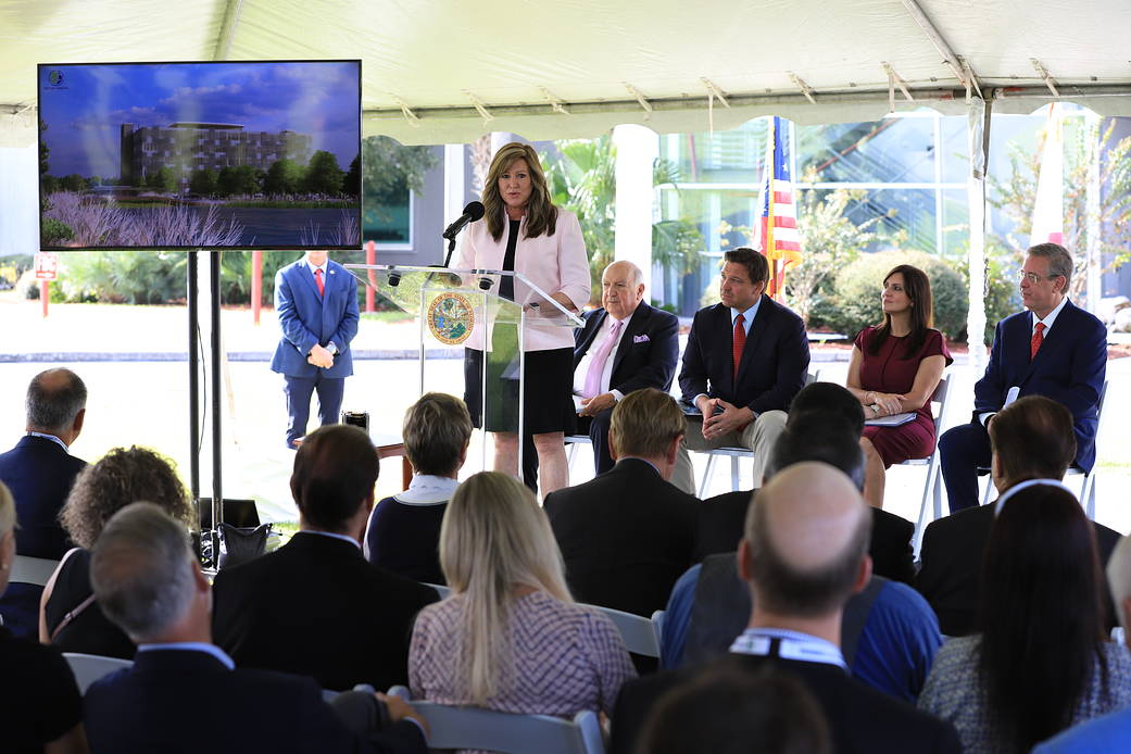 Kennedy Space Center Associate Director, Technical, Jennifer Kunz speaks at an event Sept. 27, 2021, announcing that Terran Orbital will locate its Commercial Spacecraft and Constellation Facility at Kennedy.