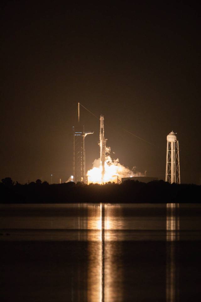 The SpaceX Falcon 9 rocket with the Crew Dragon lifts off from Launch Pad 39A at NASA’s Kennedy Space Center in Florida on Nov. 10, 2021. Aboard the Crew Dragon are the SpaceX Crew-3 astronauts.