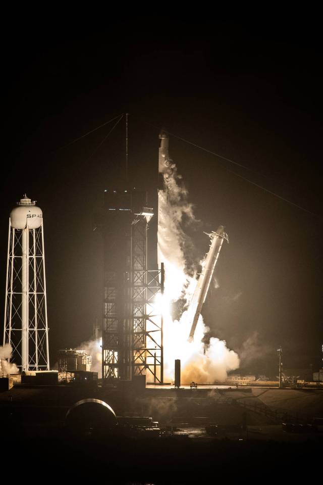 A SpaceX Falcon 9 rocket lifts off from Launch Complex 39A at Kennedy Space Center in Florida on Tuesday, Dec. 21, 2021, carrying the Dragon spacecraft on its journey to the International Space Station. 
