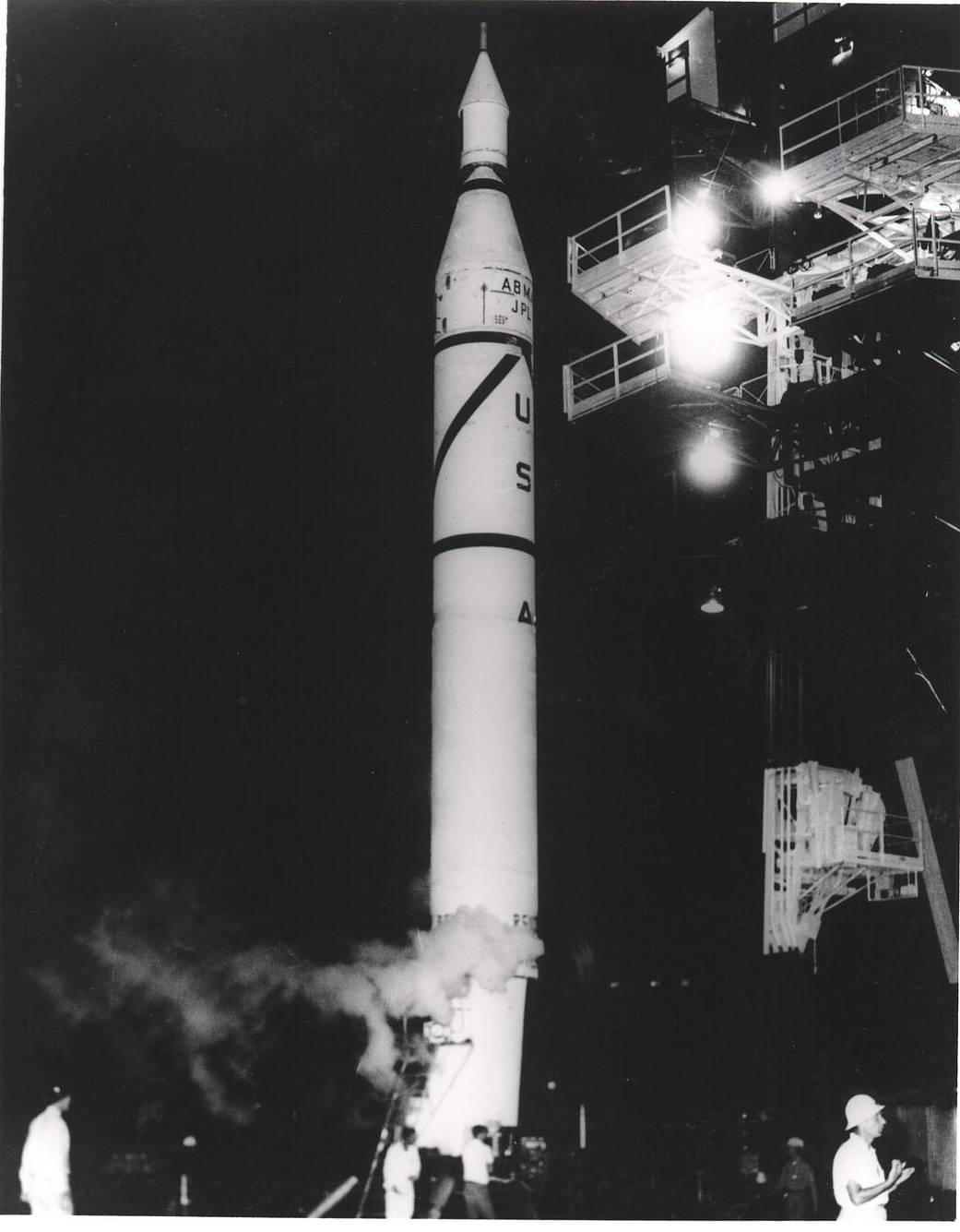 Jupiter-C launch vehicle readied for launch at Cape Canaveral, Florida. 