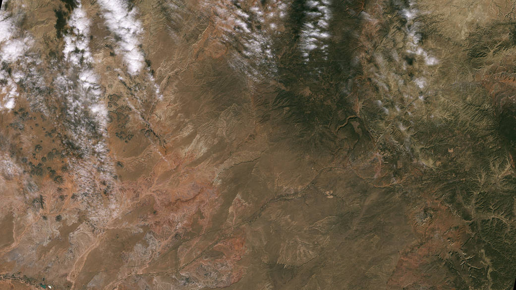 A photo of the Western U.S. focusing on the lands of the Navajo Nation, as seen in this Landsat 9 image.