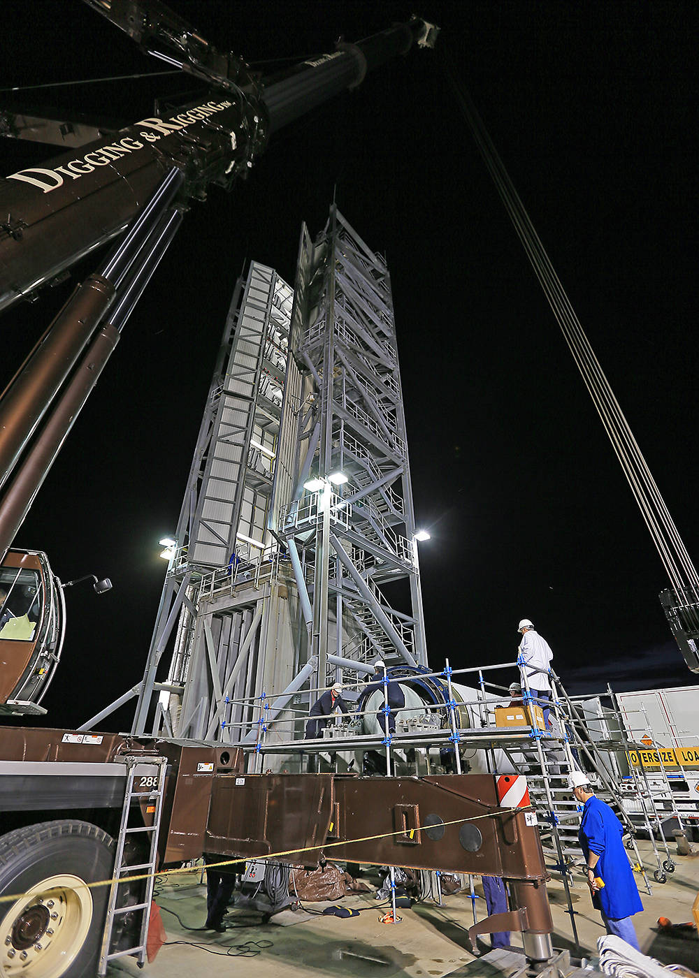 Engineers prepare to stack the United States Air Force's Minotaur V rocket for the launch of NASA's LADEE mission