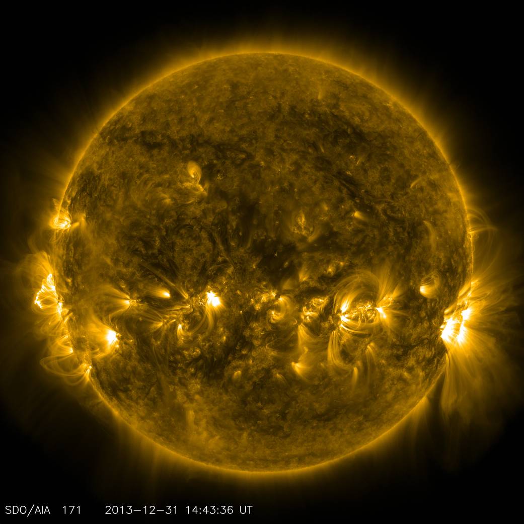 This image taken by SDO's AIA instrument at 171 Angstrom shows the current conditions of the quiet corona and upper transition r
