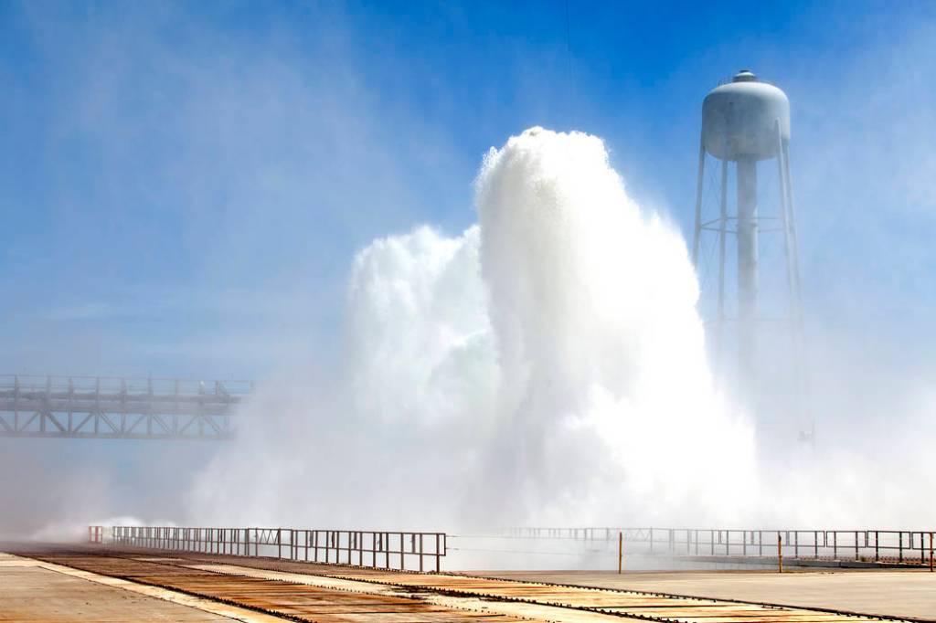Water Flows at Launch Pad 39B for Deluge Test