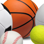 a soccer, basketball, baseball, volleyball, and tennis ball
