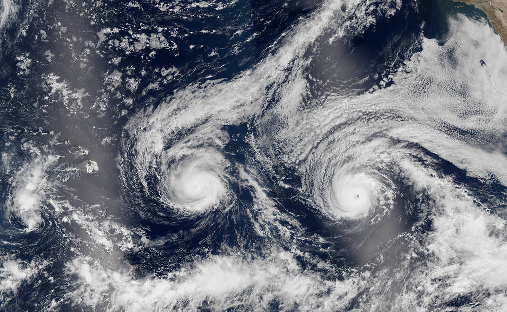 Two hurricanes over Pacific Ocean imaged from orbit