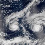 Two hurricanes over Pacific Ocean imaged from orbit