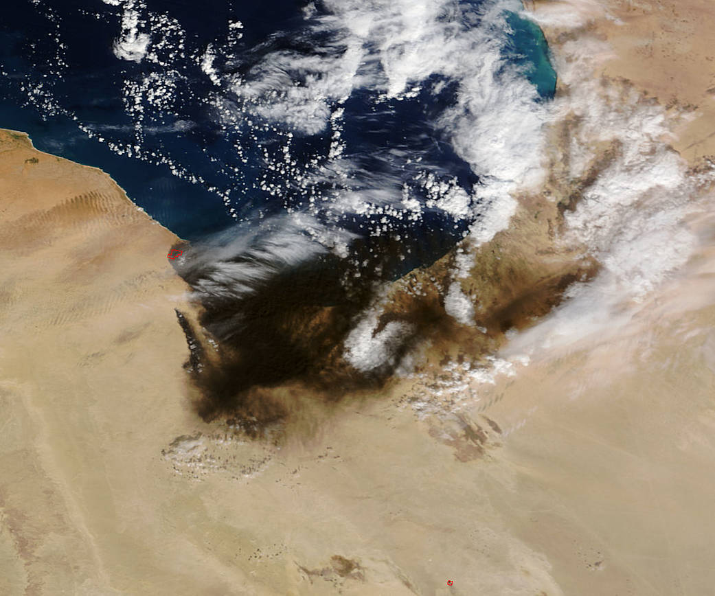 Terra image of Libyan oil fires