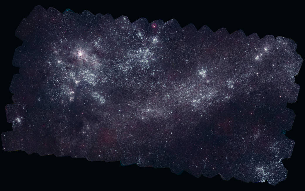 Nearly a million ultraviolet sources appear in this mosaic of the Large Magellanic Cloud.