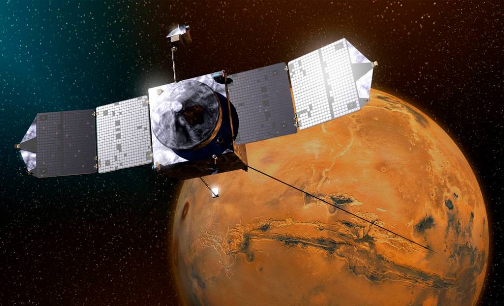 Artist Concept of MAVEN and Mars