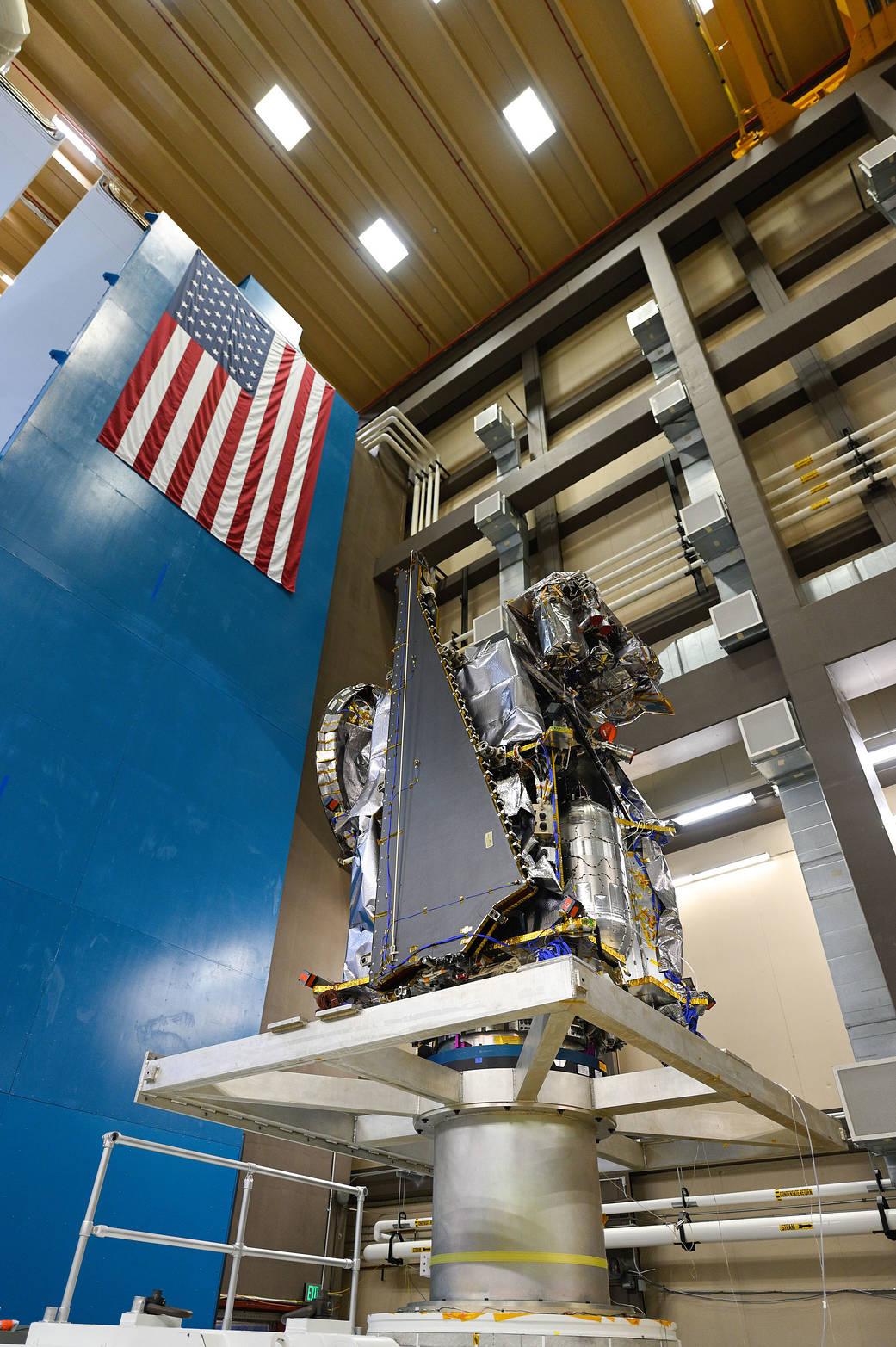 Seen here in March 2021, NASA’s Lucy spacecraft undergoes its Clampband Shock Test at Lockheed Martin Space’s Littleton, Colorado, facility. 