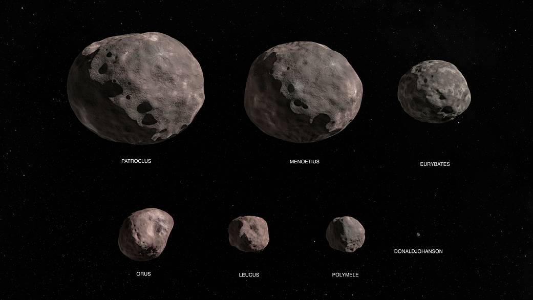 illustration of seven asteroids