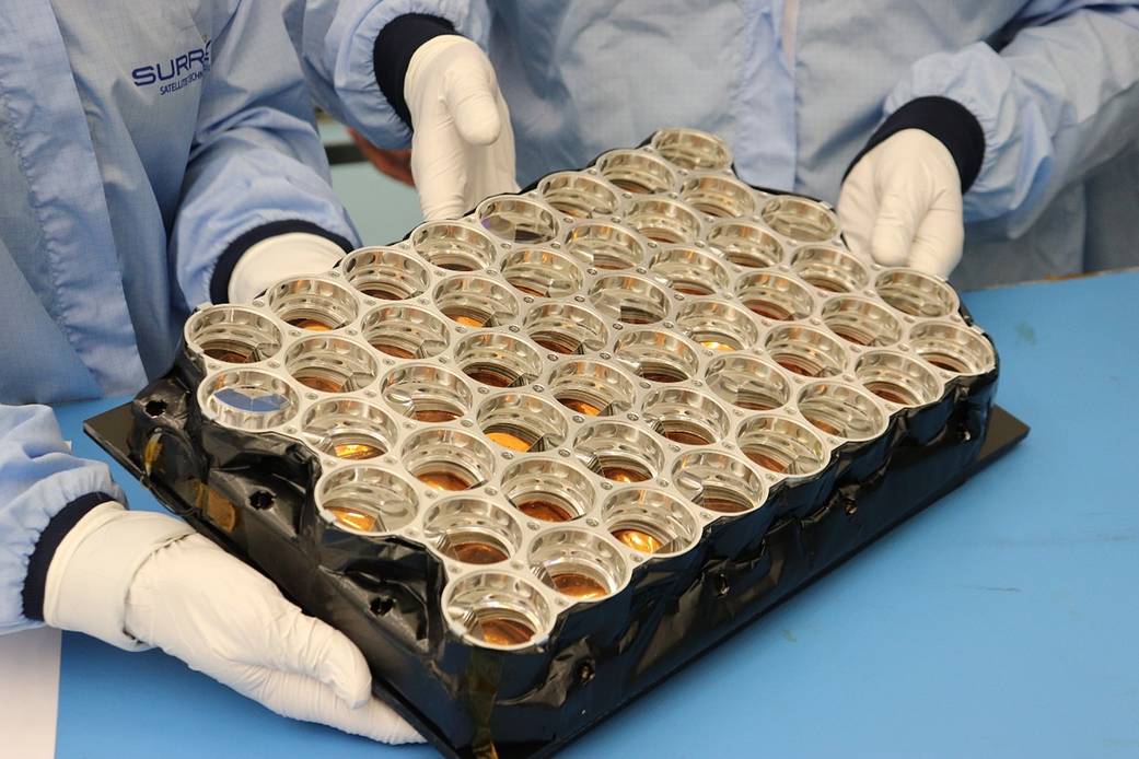 NASA’s laser retroreflector array arriving for inspection and approval.