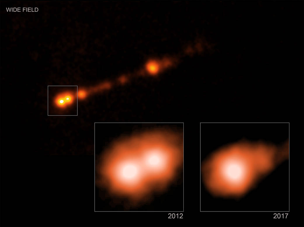 A jet from the supermassive black hole at the center of galaxy M87.