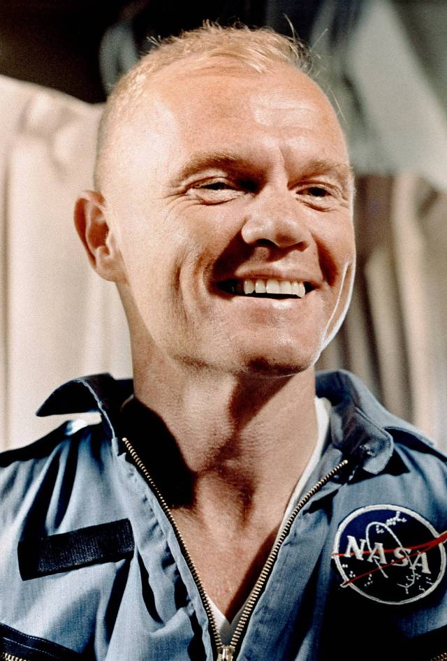 Closeup of John Glenn in flight suit