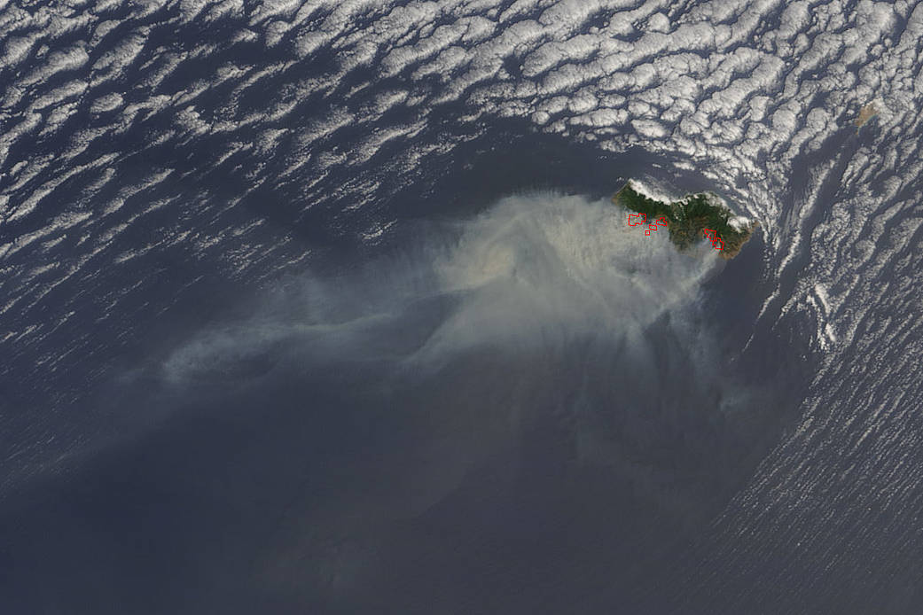 Smoke from Portugal Madeira Island fires over Atlantic Ocean