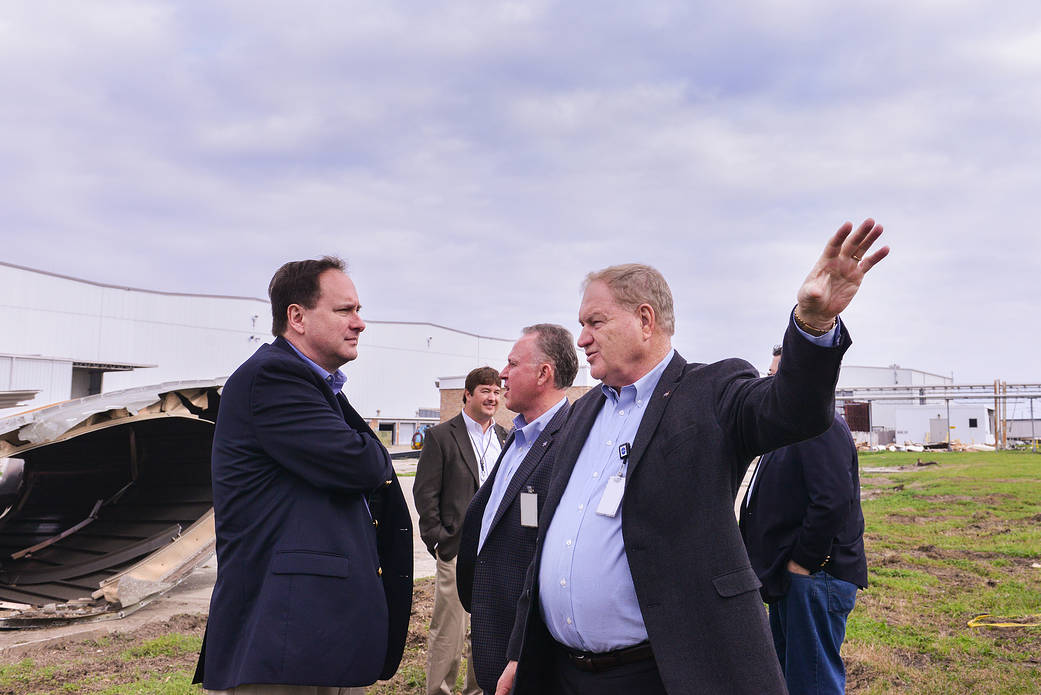 Robert Lightfoot visits Michoud Assembly Facility to assess tornado damage